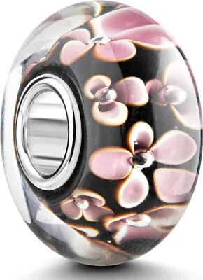 Produktbild von MATERIA by Matthias Wagner Glas Bead schwarz mit Blumen in Hellrosa und Weiß 974
