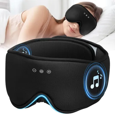 Produktbild von Schlafmaske mit Kopfhörern, Augenmaske aus Bio-Bambus-Baumwolle mit Bluetooth-Kopfhörern, atmungsaktiv, aus hochwertigem E-Seidengewebe (schwarz)