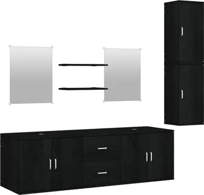 Produktbild von vidaXL 7-tlg. Badmöbel-Set Schwarz Holzwerkstoff
