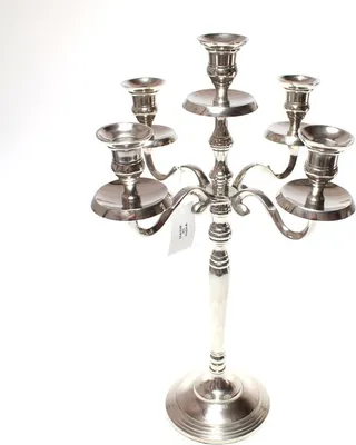 Produktbild von Kerzenleuchter 5-flammig Kerzenständer Stabkerzen Metall silber H40cm Kerzernhalter