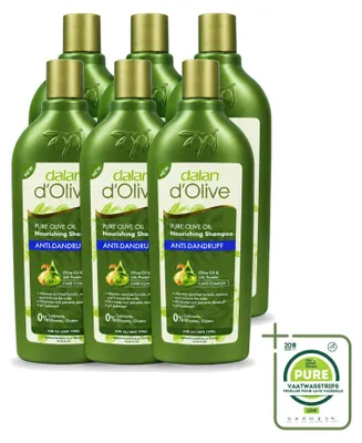 Imagen del producto de 6 botellas de champú anticaspa Dalan d'Olive, nutritivo, 400 ml cada una. Pack grande de 6 unidades