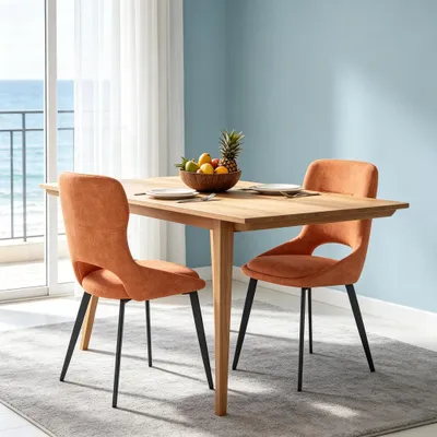 Produktbild von Funktional Essstuhl,Moderner Akzentstuhl,Wohnzimmerstuhl,Gepolsterter Umkleiderstuhl(nur 2PCS Stühle) Orange