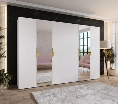 Produktbild von Eleganter Spiegelschrank 300 cm AMARIS 2 - weiß / goldene Griffe