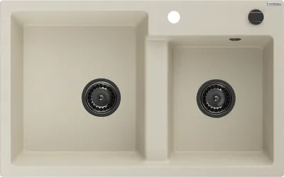 Produktbild von Mexen Tomas 2-Becken-Granit-Spülbecken 800 x 500 mm, Beige, Siphon Schwarz - 6516802000-69-B