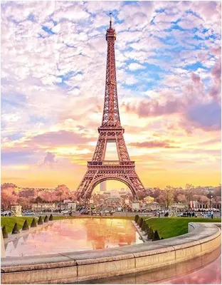 Produktbild von Famanu Diamond Painting quadratische Steine - 40 x 50 cm - Eiffelturm in Paris bei Sonnenuntergang