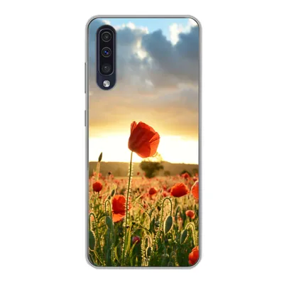 Produktbild von MuchoWow® Handyhülle Schutzhülle Hülle für Samsung Galaxy A30s Bunter Himmel über vielen Mohnblumen Silikon Softcase Handy Hülle - Karteninhaber