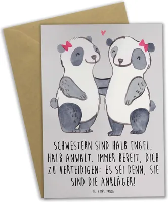 Produktbild von Mr. & Mrs. Panda Grußkarte Schwesternwunder - Grau Pastell - Geschenk, Zusammenhalt, Familienmitglieder, Geschwisterliebe, osterkarte, babykarte, familienbeziehung, Liebe