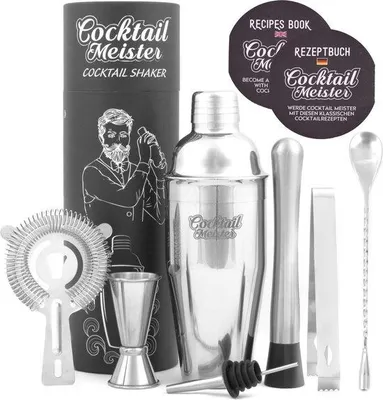 Immagine prodotto di Set di shaker per cocktail Famanu, ideale per la casa e il bar: set completo con shaker, misurino e ricettario