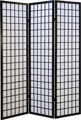 Image de 3 Panneaux Shoji Paravent Japonais Bois Noir Séparateur de Pièce