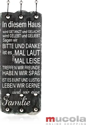 Produktbild von Mucola Wandgarderobe 100cm Garderobe mit 6 Kleiderhaken Shabby Chic Holz Garderobenpaneel - Spruch In diesem Haus wird getanzt