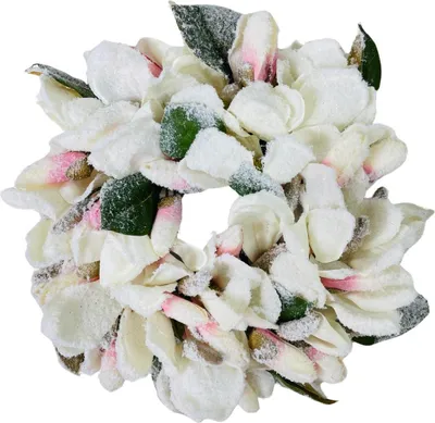Produktbild von Schneebedeckter Kranz mit Magnolien - Puderrosa Türkranz 32 cm