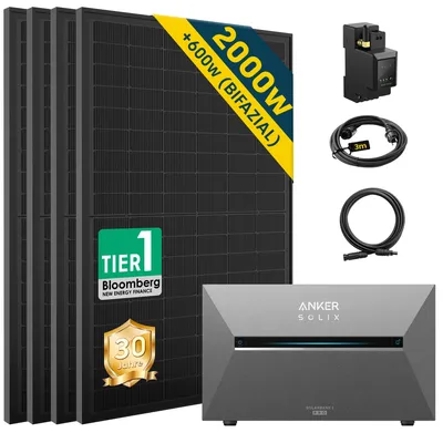 Produktbild von ALLDREI Balkonkraftwerke mit Anker Solix Solarbank 3 E2700 Pro ,Komplettset mit 4x500W Bifazialer Solarpanel & Smarten Zähler