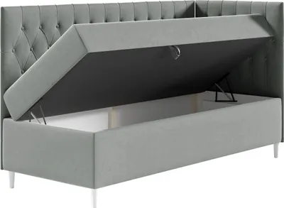 Obrázok produktu pre Boxspringová jednolôžková posteľ 90x200 PORFIRO 3 - biela  / béžová, pravé prevedenie + topper ZDARMA