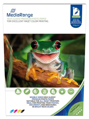 Zdjęcie produktu dla MediaRange MRINK108, Wysoki połysk, 160 g/m², Atramentowa, A4, Biały, 50 ark.