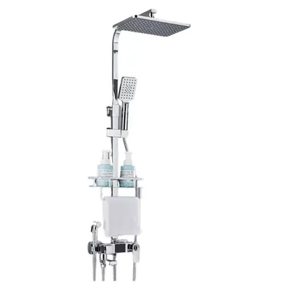 Immagine prodotto di Set rubinetteria doccia termostatica con mensola da bagno, ottone resistente, cromato B, 4DT