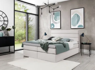 Produktbild von Boxspringbett Schlafzimmerbett Bett DAVINO DELUX Stoff Creme 140x200cm