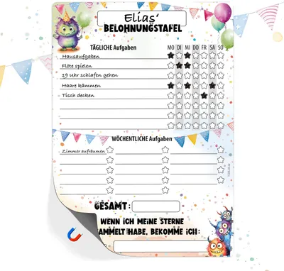 Produktbild von Belohnungstafel Kinder A4 magnetisch - Spielerisches Töpfchentraining und Alltagsroutinen mit Monster Design - Für strahlende Kinder und entspannte Eltern