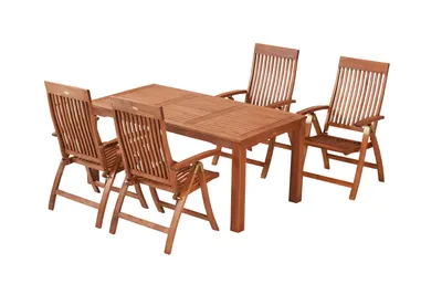Produktbild von Merxx 5tlg. Comodoro Gartenmöbelset - 4 Klappsessel, Tisch 170 x 90 cm - Eukalyptus