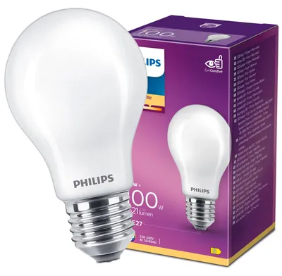 Zdjęcie produktu dla Philips Żarówka żarnikowa matowa 100 W A60 E27, 10,5 W, 100 W, E27, 1521 lm, 15000 h, Ciepłe białe