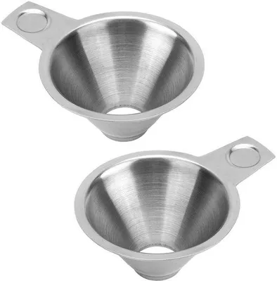 Image de Lot de 2 entonnoirs réutilisables en acier inoxydable - Idéal pour le sel, les épices et les liquides - Conception anti-déversement - Entonnoirs de cuisine avec un fond de 2,2 cm - Pour divers ingrédients et huiles