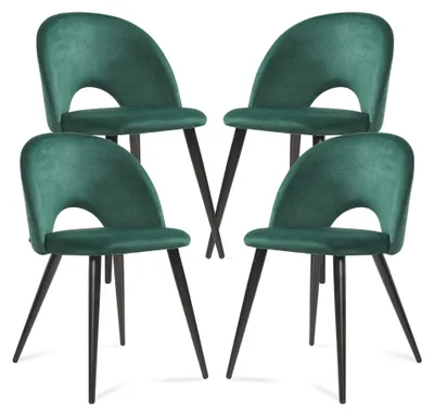 Image de Lot de 4 chaises de salle à manger « Karijoki » : chaises rembourrées en velours avec pieds en métal, 77 x 50 x 55 cm, vert foncé / noir