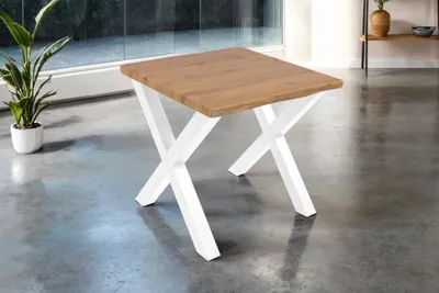 Produktbild von Esstisch Baumkante Holz-Optik Wildeiche 80 x 80 X-Gestell weiß JOSY