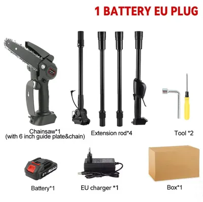 Image de Scie à chaîne télescopique électrique - Élagueuse à batterie - Sans fil - Moteur sans balais - Pour les branches d'arbres - 1 batterie de 1500 mAh