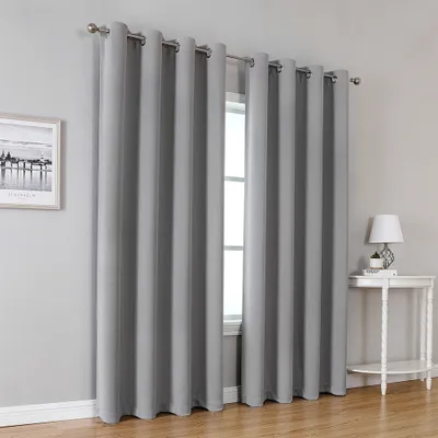 Image de 2 rideaux occultants thermiques opaques Rideau occultant avec œillets 140×240cm gris