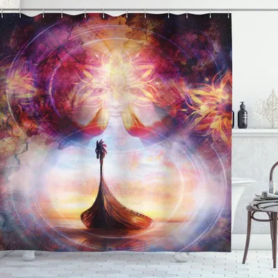 Image de ABAKUHAUS Rideau de douche psychédélique, motif numérique psychédélique mystique avec effet flammes ardentes, 175 x 240 cm, multicolore