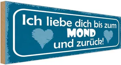 Produktbild von vianmo Holzschild 10x27 cm ich liebe dich bis zum Mond Dekoration