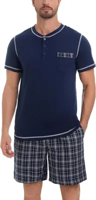 Produktbild von Herren-Pyjama-Set mit kurzer Hose, aus 100% Baumwolle, zweiteilig, mit Seitentaschen und Kordelzug