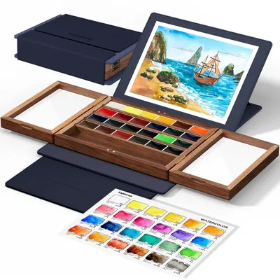 Immagine prodotto di Set di colori a tempera con 24 colori e tavolozza in noce