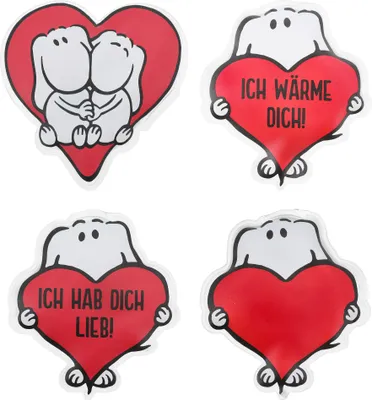 Produktbild von 4 x Taschenwärmer wiederverwendbar Charly mit Herz - 4 Designs - Handwärmer Taschenheizkissen