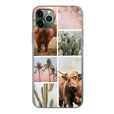 Produktbild von MuchoWow® Handyhülle Schutzhülle Hülle für iPhone 11 Pro Max Schottischer Highlander - Sukkulente - Pastell Silikon Softcase Handy Hülle - Schutz