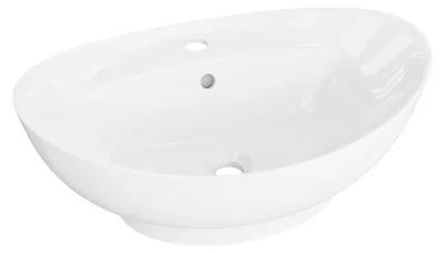 Produktbild von LAVITA Aufsatzwaschtisch Terra| Aufsatzwaschbecken Oval| Waschbecken mit Überlauf und Hahnloch | Aus hochwertigem Porzellan | Waschtisch | 59,5x39x17,5 cm | Weiß