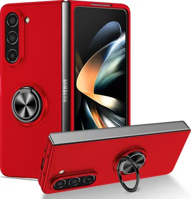 Produktbild von Galaxy Z Fold5 Hülle, Dünn Hart PC Schutzhülle mit Ringhalter Ständer für Samsung Galaxy Z Fold 5 Rot