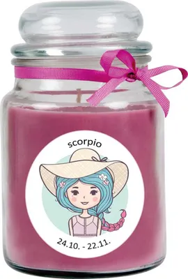 Produktbild von HS Candle "Sternzeichen" Duftkerze Lavendel im Bonbonglas ( Skorpion ) - viele Motive zur Auswahl, 500g - Brenndauer bis zu 110 Std - Scorpio
