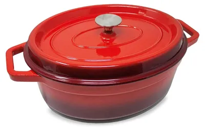 Emaille-Gießbraadpan oval 33 cm 5,5 L rot mit Deckel
