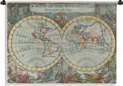 Produktbild von MuchoWow® Wandteppich Wandbehang Weltkarte - Farben - Vintage 150x112 cm Tapisserie Dekoration Wandtuch - Wanddecke - Wandteppiche