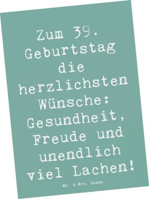 Produktbild von Mr. & Mrs. Panda Postkarte Spruch 39. Geburtstag Wünsche - Meeresbrise - Geschenk, Liebe, Verbundenheit, Alter, Geburtstagsgeschenk, Postkarten, Happy Birthday, Grußkarte