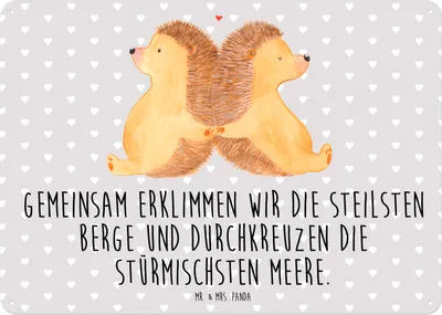 Produktbild von Mr. & Mrs. Panda tafel Igel händchenhaltend DIN A5 - Grau Pastell - Geschenk, Wandbild, Hochzeit, Blechschild, Türschild, Liebe, Liebesbeweis, Schild, Metallbild