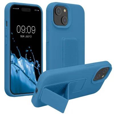 Produktbild von kwmobile Handyhülle für Apple iPhone 15 Hülle - TPU Silikon Case mit Fingerhalter und Stand - Schutzhülle Cover in Karibikblau