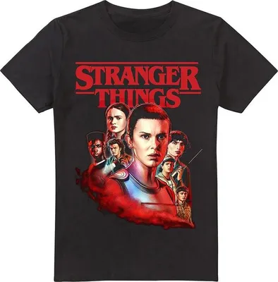 Produktbild von Stranger Things T-Shirt Herren Hawkins Heroes Poster schwarz L