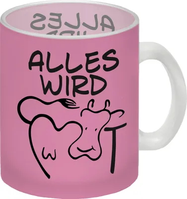Produktbild von Alles wir KUHt Glas Tasse in pink zum Thema Bauernhof mit Kuh Motiv