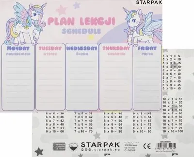 Produktbild von Unterrichtsplan mit Multiplikationstabellen A5 Einhorn STARPAK 536139