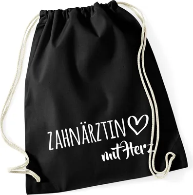 Produktbild von Huuraa Turnbeutel Zahnärztin mit Herz 12 Liter Black Baumwolle Rucksack Geschenkidee