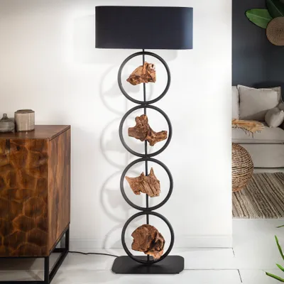 Produktbild von riess-ambiente Stehlampe ELEMENTS 147cm schwarz Massivholz Baumwollschirm Fuß mit E27