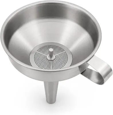 Produktbild von Edelstahltrichter mit Sieb und Griff Abfülltrichter mit herausnehmbarem Filter Einfülltrichter für Flaschen, Gläser, Wein, Saft, Öl und Lebensmittel