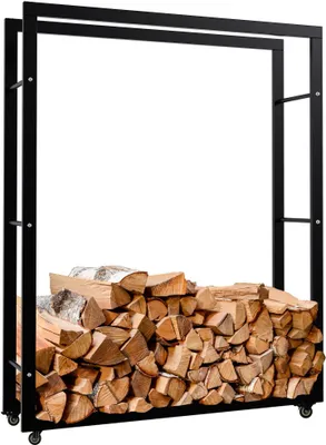 Produktbild von DELUKE® Kaminholzregal innen Metall SATLO - mit Rollen | Brennholzregal innen Kaminholzständer Kaminholzhalter Feuerholzregal Innen | Schwarz, 25x100x125cm
