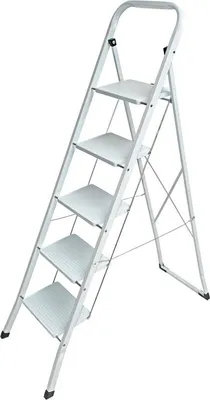 Produktbild von DEMA Haushaltsleiter, Stahl, Weiß, klappbar, 5 Stufen, 150 kg Tragkraft, 167x46x5 cm (eingeklappt)